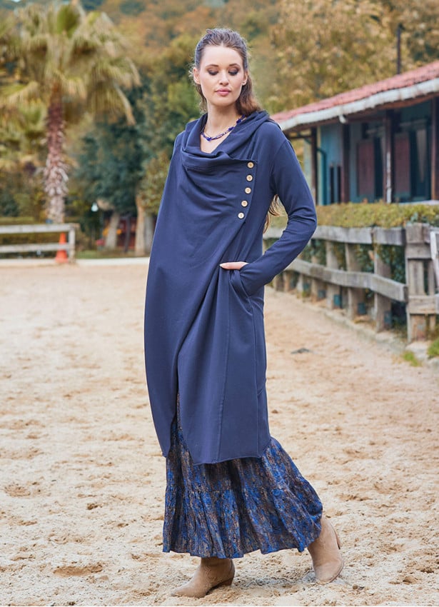 Anthracite Bohemian Cardigan with Thumbhole Button Detail and Hood 4694