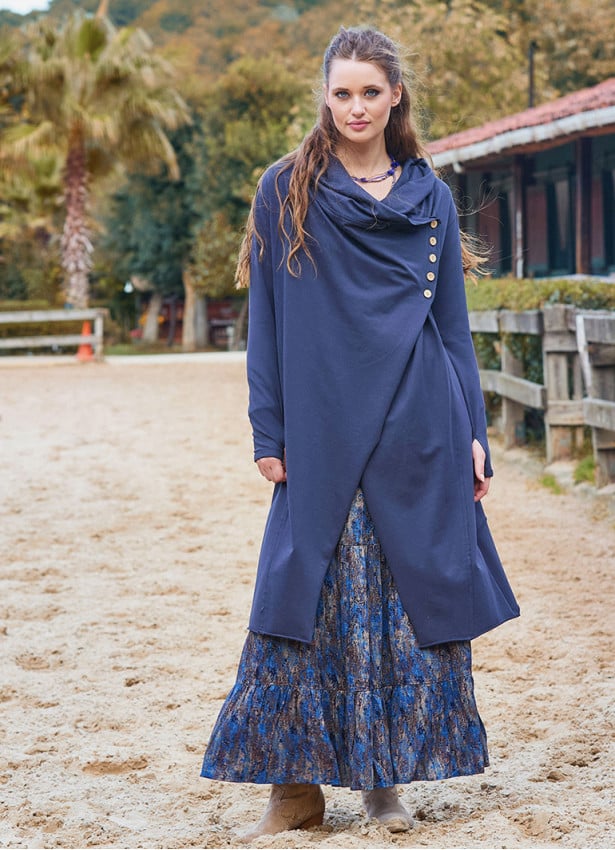 Anthracite Bohemian Cardigan with Thumbhole Button Detail and Hood 4694