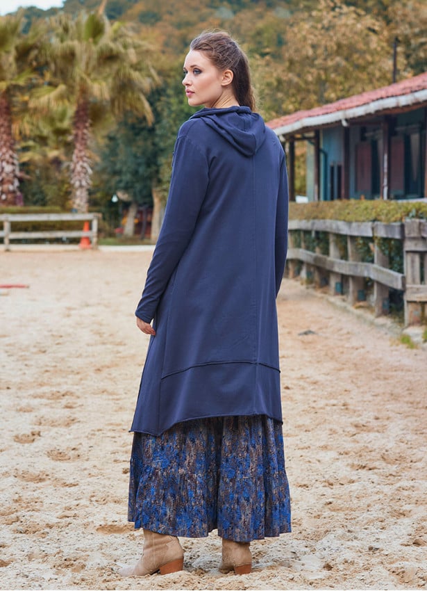 Anthracite Bohemian Cardigan with Thumbhole Button Detail and Hood 4694