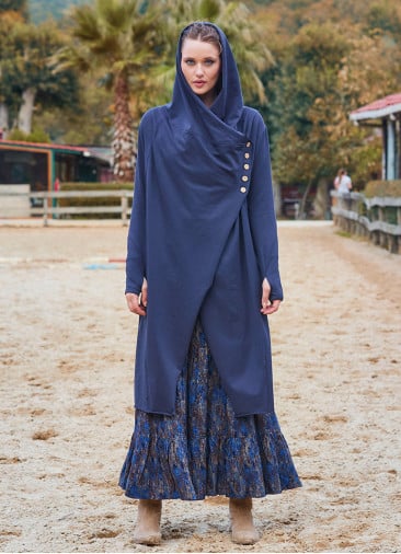 Anthracite Bohemian Cardigan with Thumbhole Button Detail and Hood 4694