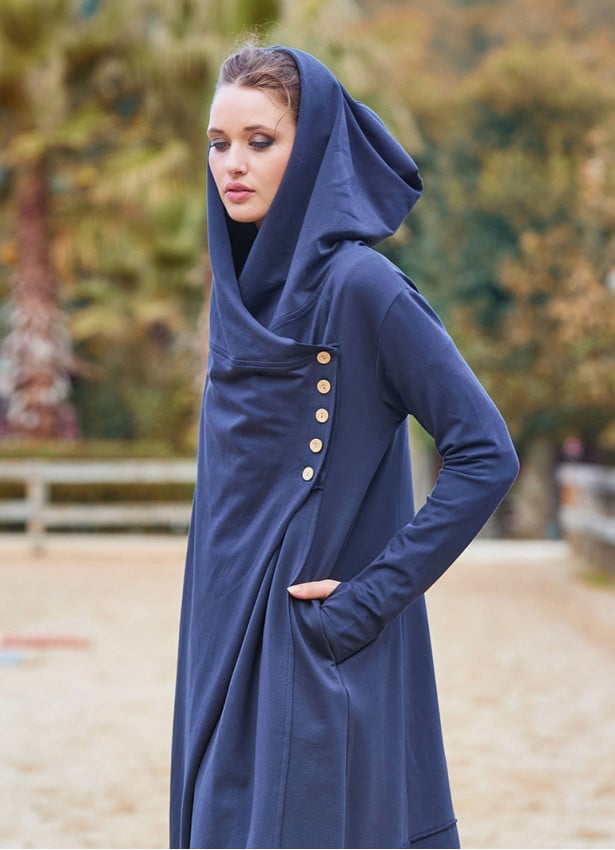 Anthracite Bohemian Cardigan with Thumbhole Button Detail and Hood 4694