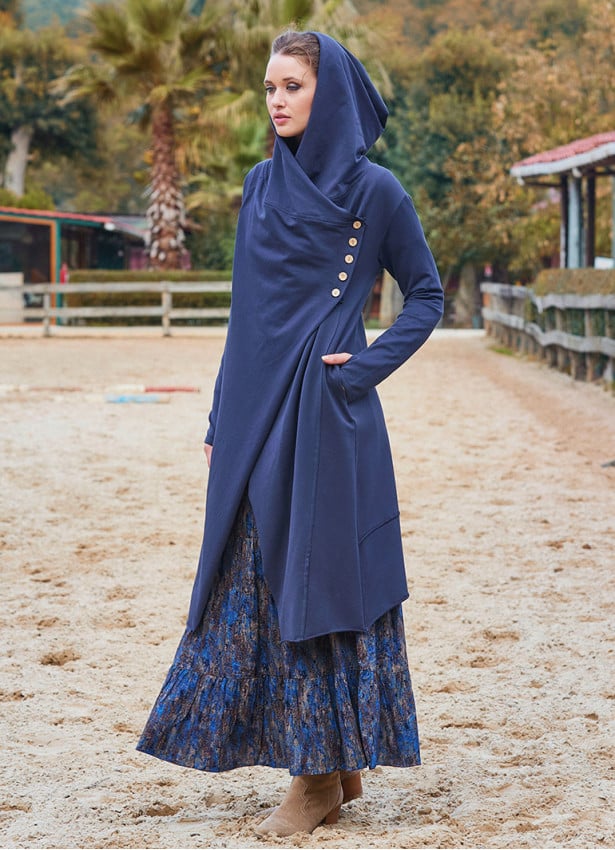 Anthracite Bohemian Cardigan with Thumbhole Button Detail and Hood 4694