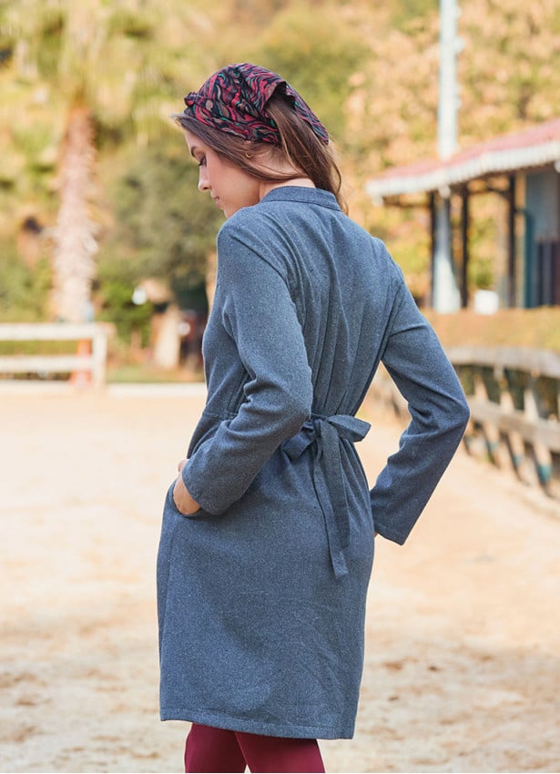 Anthracite Winter Dress with a Grandad Collar and Button Detail 4727