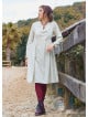 V Neck Button Detailed Zippered Cream Winter Dress 4738