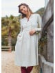 V Neck Button Detailed Zippered Cream Winter Dress 4738