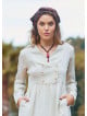 V Neck Button Detailed Zippered Cream Winter Dress 4738