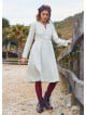 V Neck Button Detailed Zippered Cream Winter Dress 4738