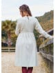 V Neck Button Detailed Zippered Cream Winter Dress 4738