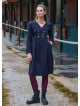 V Neck Button Detailed Zippered Black Long Sleeve Dress 4739