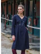 V Neck Button Detailed Zippered Black Long Sleeve Dress 4739