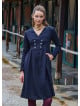 V Neck Button Detailed Zippered Black Long Sleeve Dress 4739