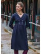 V Neck Button Detailed Zippered Black Long Sleeve Dress 4739