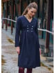 V Neck Button Detailed Zippered Black Long Sleeve Dress 4739