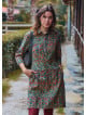 Green Floral Long Sleeve Dress with Shirt Collar and Button Detail 4697