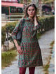 Green Floral Long Sleeve Dress with Shirt Collar and Button Detail 4697