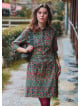 Green Floral Long Sleeve Dress with Shirt Collar and Button Detail 4697