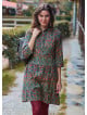 Green Floral Long Sleeve Dress with Shirt Collar and Button Detail 4697