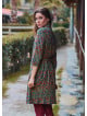 Green Floral Long Sleeve Dress with Shirt Collar and Button Detail 4697