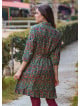 Green Floral Long Sleeve Dress with Shirt Collar and Button Detail 4697