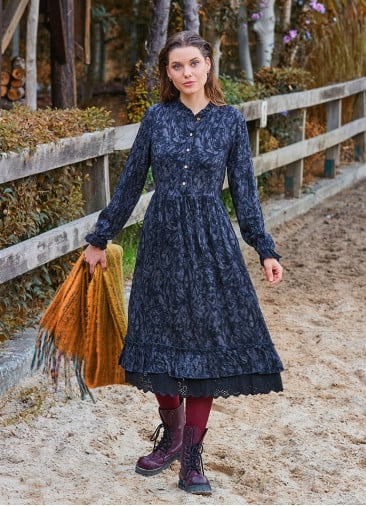 Button Detailed Lace Anthracite Long Sleeve Dress 4735