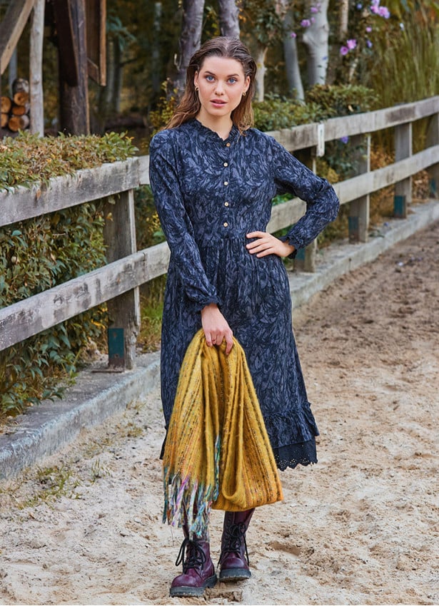 Button Detailed Lace Anthracite Long Sleeve Dress 4735