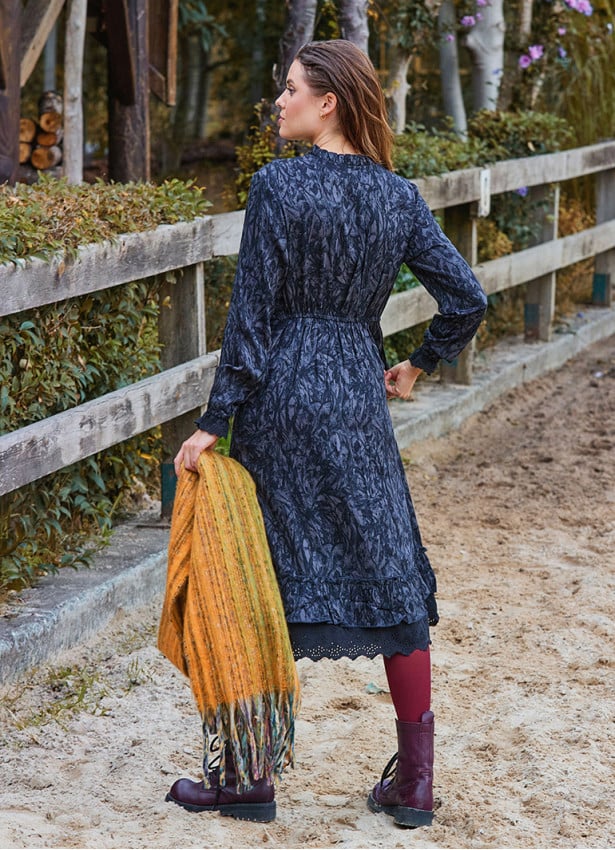 Button Detailed Lace Anthracite Long Sleeve Dress 4735