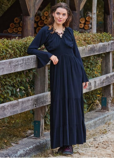 Elastic Collar Spanish Sleeve Black Winter Dress 4719