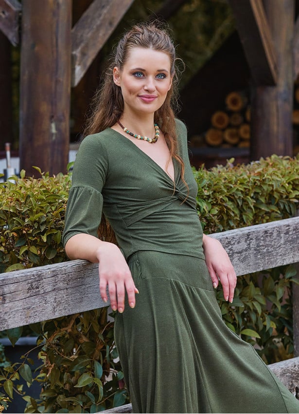 Double Breasted Half Sleeve Khaki Winter Blouse 4725