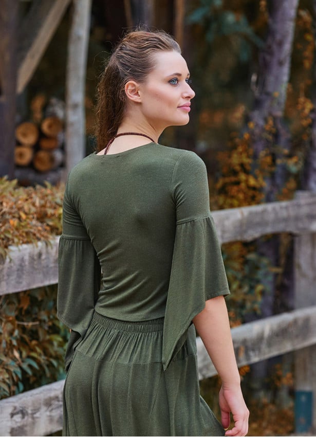 Double Breasted Half Sleeve Khaki Winter Blouse 4725
