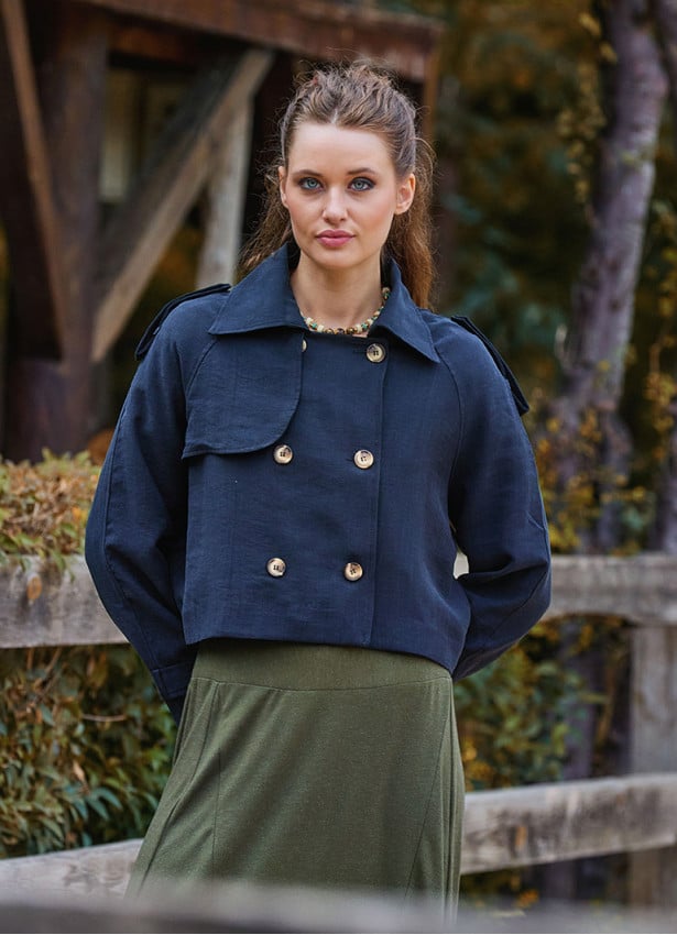 Shirt Collar Relaxed Cut Buttoned Black Winter Blouse 4763