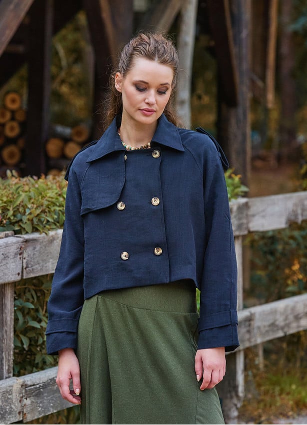 Shirt Collar Relaxed Cut Buttoned Black Winter Blouse 4763