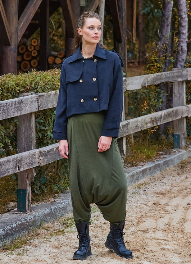 Shirt Collar Relaxed Cut Buttoned Black Winter Blouse 4763