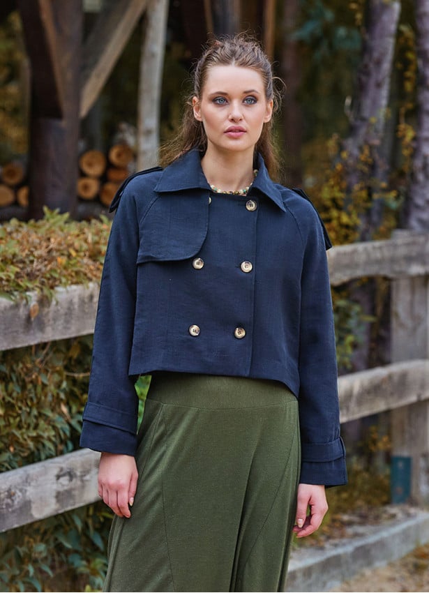 Shirt Collar Relaxed Cut Buttoned Black Winter Blouse 4763