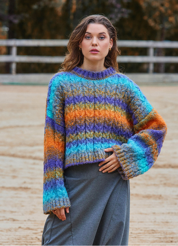 Crew Neck Bohemian Style Ethnic Patterned Womens Sweater 4750