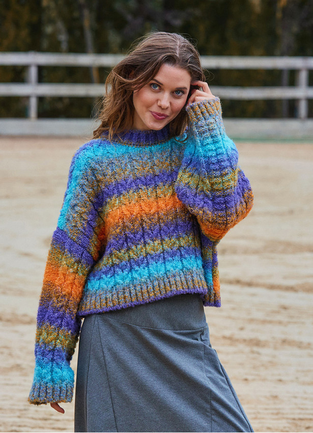 Crew Neck Bohemian Style Ethnic Patterned Womens Sweater 4750