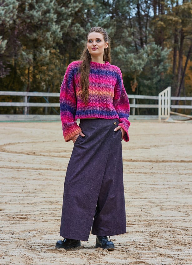 Asymmetric Cut Button Detailed Lilac Wide Leg Trousers with Pockets 4707