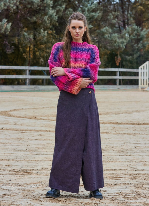 Asymmetric Cut Button Detailed Lilac Wide Leg Trousers with Pockets 4707