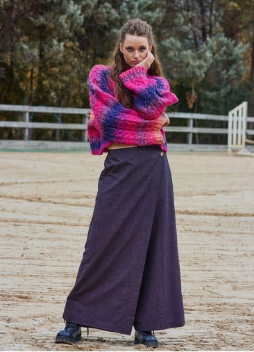Asymmetric Cut Button Detailed Lilac Wide Leg Trousers with Pockets 4707
