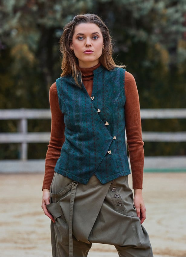 V Neck Cross Buttoned Green Authentic Blouse 4789