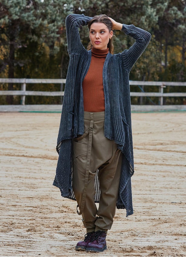 Asymmetric Cut Black Bohemian Cardigan with Pockets 4759