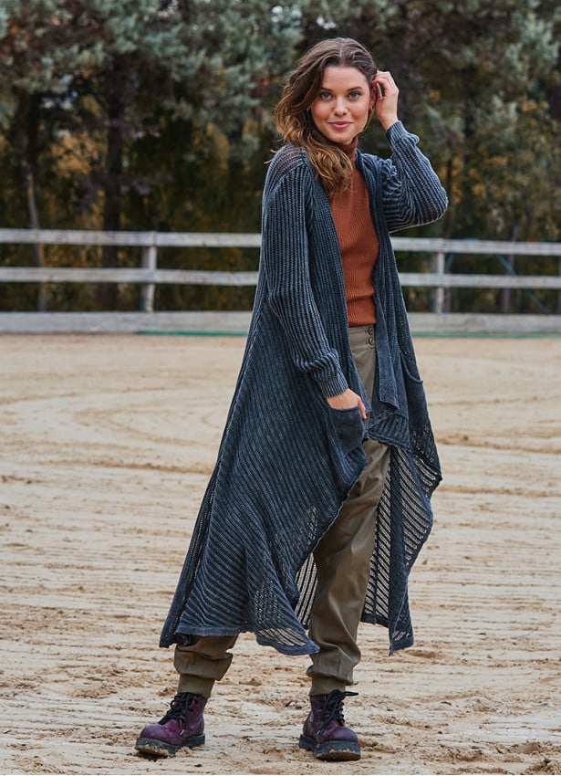 Asymmetric Cut Black Bohemian Cardigan with Pockets 4759