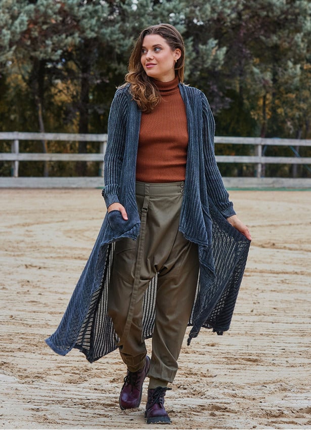 Asymmetric Cut Black Bohemian Cardigan with Pockets 4759