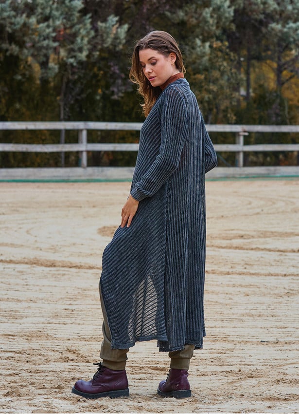 Asymmetric Cut Black Bohemian Cardigan with Pockets 4759