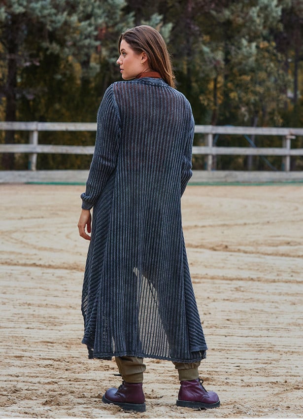 Asymmetric Cut Black Bohemian Cardigan with Pockets 4759