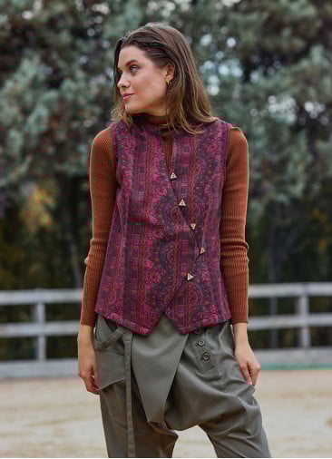 V Neck Cross Buttoned Burgundy Ethnic Blouse 4790