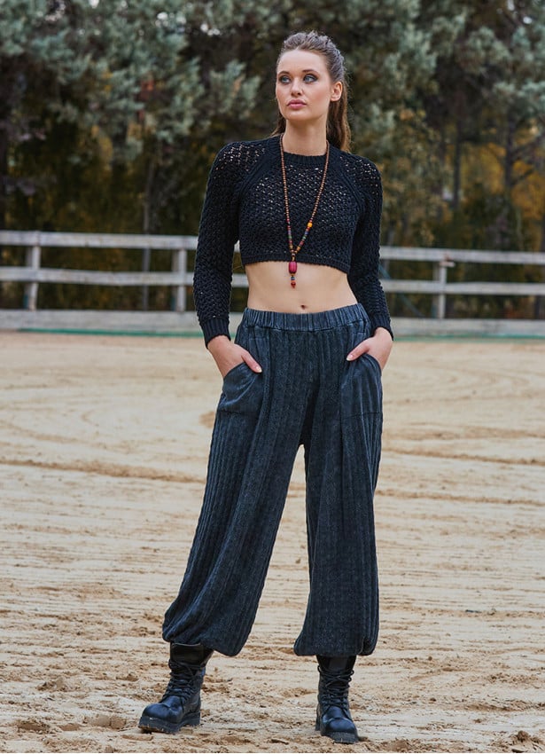 Black Womens Winter Trousers with Elastic Legs and Pockets 4755