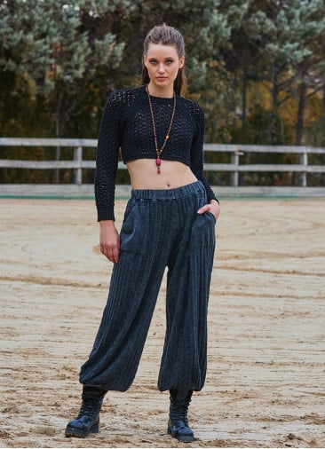Black Womens Winter Trousers with Elastic Legs and Pockets 4755