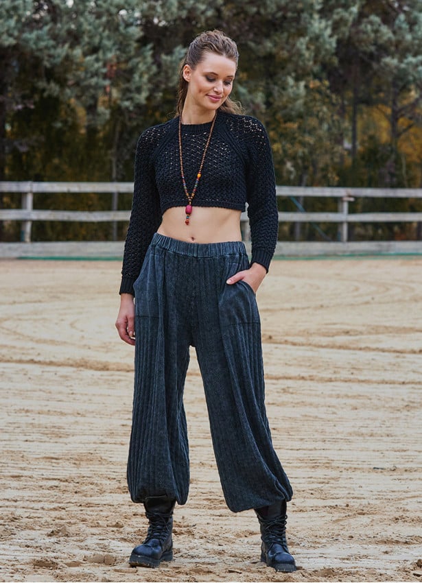 Black Womens Winter Trousers with Elastic Legs and Pockets 4755