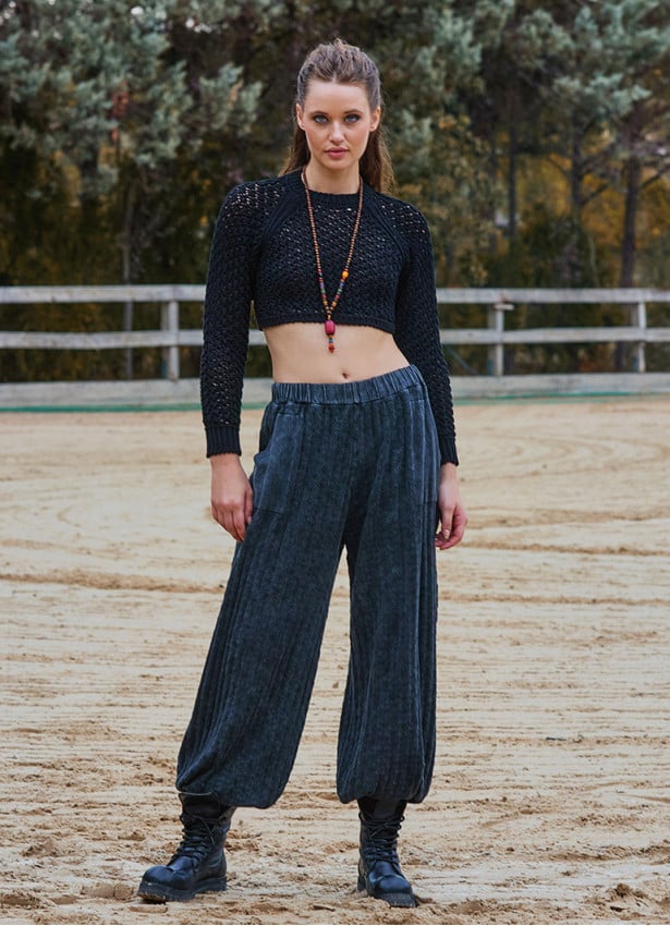 Black Womens Winter Trousers with Elastic Legs and Pockets 4755