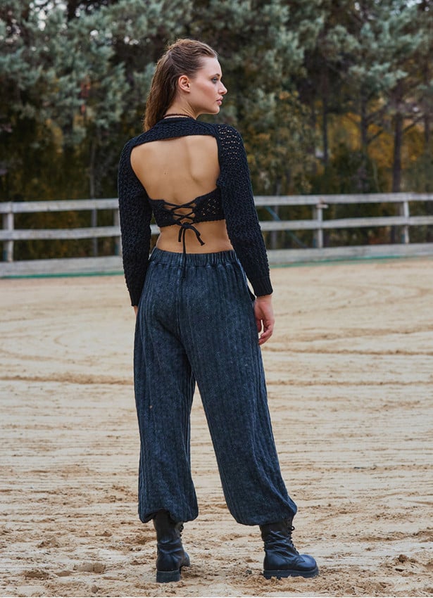 Black Womens Winter Trousers with Elastic Legs and Pockets 4755